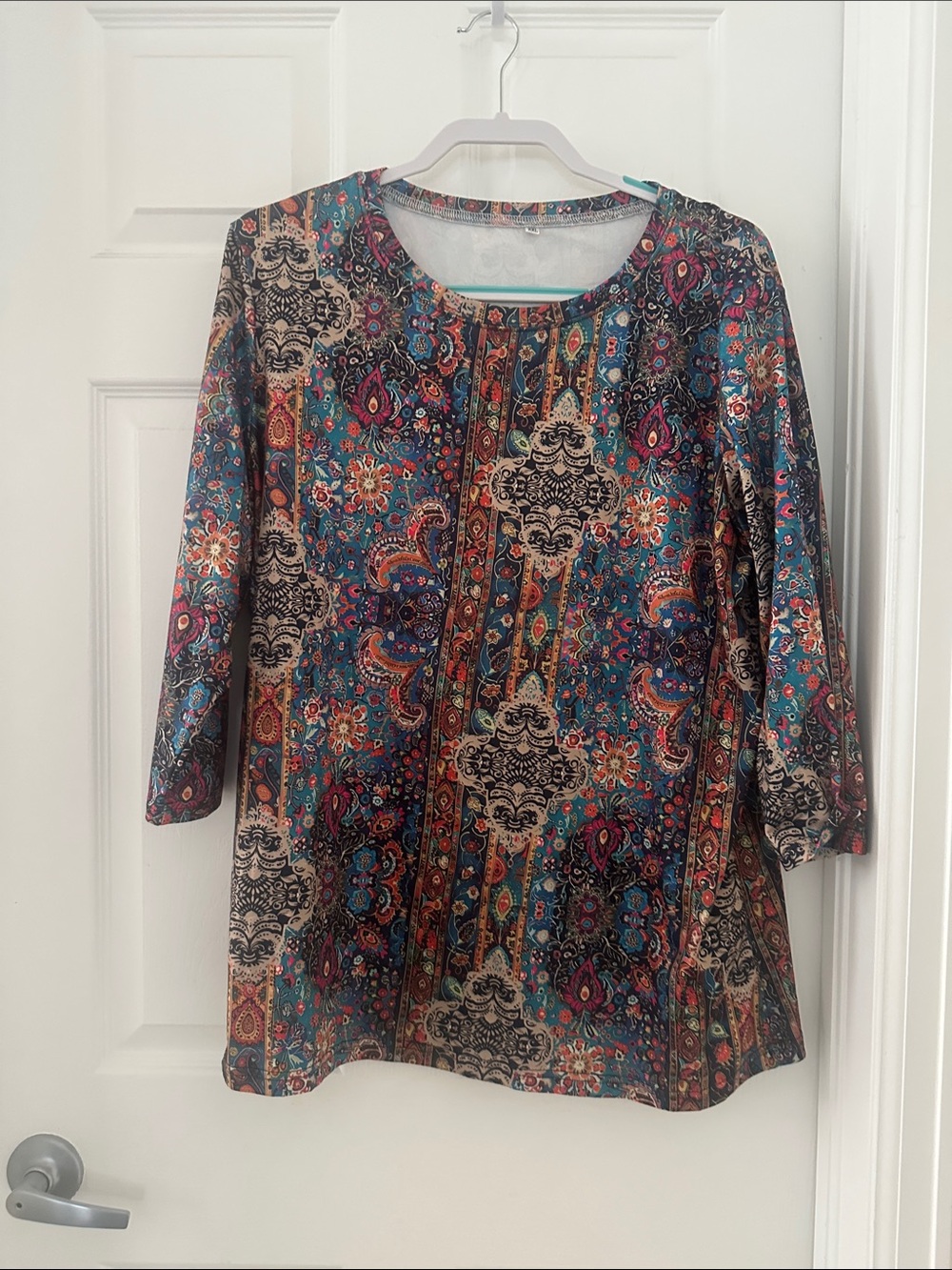 Womens Teal Multi-Color Paisley Print Tunic Top
